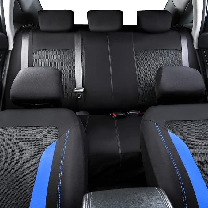 CAR PASS 3D Air Mesh Car Seat Covers Full Set, Breathable Sporty Rear Bench with Zipper for Armrest Box Universal Fit 95% Automotive SUV,Truck,Sedan Interior Cute Women Airbag Compatible, Black Blue - Image 5