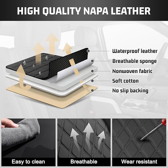 Seat Covers for Silverado/Sierra| Waterproof Leather Pickup Truck Custom Seatcovers Full Set for Chevy Silverado GMC Sierra 2014-2018 1500, 2015-2019 2500HD 3500HD Crew Double Extended Cab - Image 7