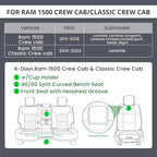 EKR Ram 1500 Seat Covers Custom Fit for RAM 1500 (Crew Cab) Laramie/Sport/Rebel 2011-2018,Waterproof Leather Black Car Seat Cover for Trucks Full Set-Faux Leather(Black) - Image 2