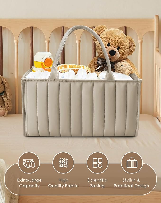 SWEET DOLPHIN 2-Pack Baby Diaper Caddy Organizers, Stylish Storage Baskets for Newborn Essentials, Diaper Station & Car Travel, Value Bundle for Baby Shower Gifts & Registry Must-Haves - Light Brown - Image 4