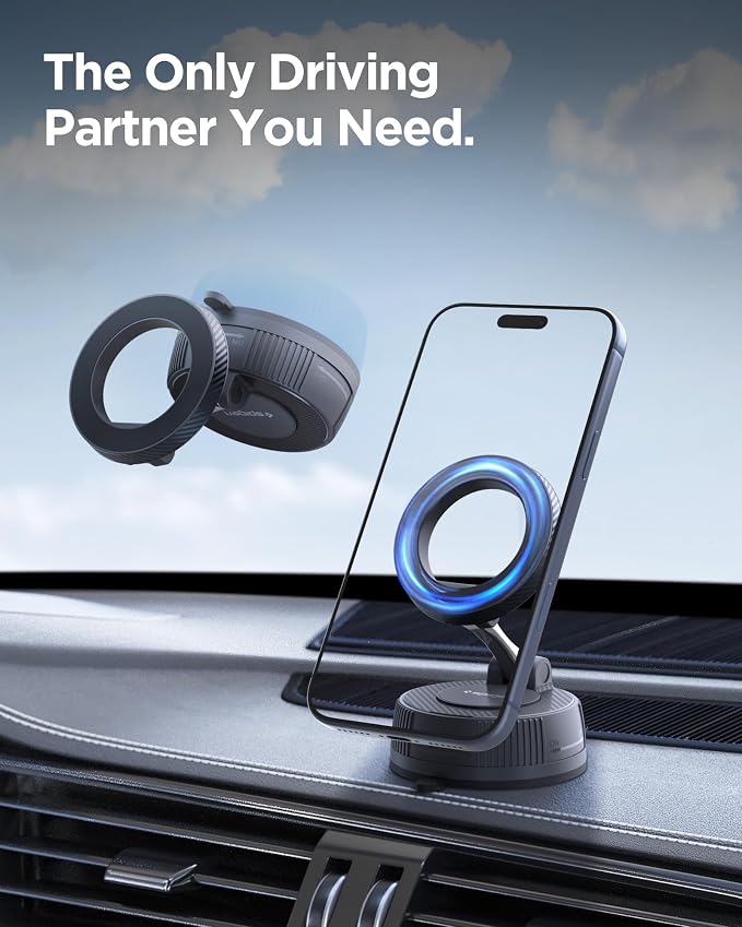Spigen VacuumLock Magnetic Dashboard Magsafe Car Mount 360° Rotation | 360° Rotation, Strong Magnetic Hold Compatible with iPhones, Galaxy with Magnetic Cases, Pixels with Pixelsnap - Image 2