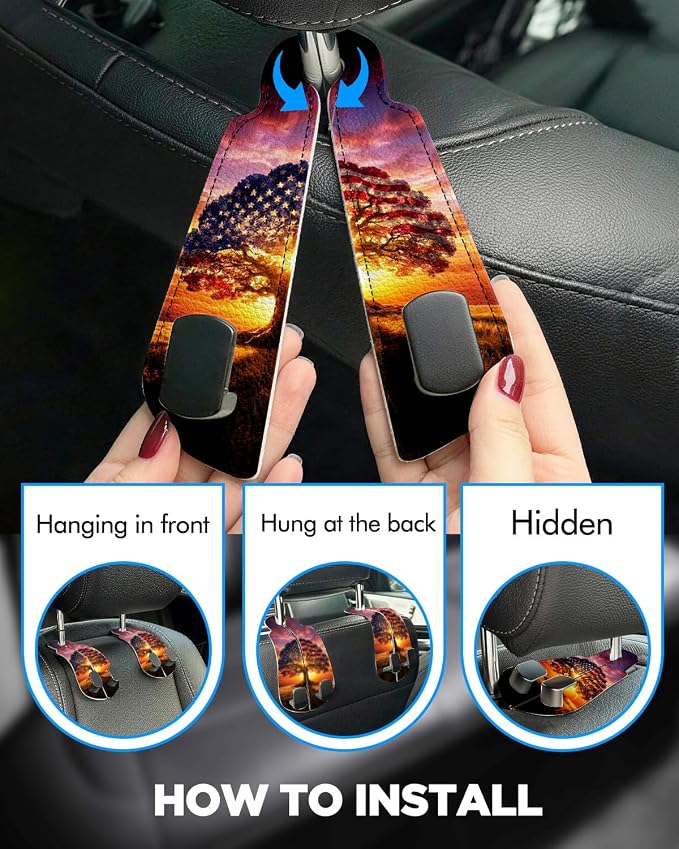 WOCOCN Purse Holder for Car, 2 Pack Heavy Duty Purse Hanger for Car,Tree | PU Leather Car Seat Hooks for Purses and Bags, Cute Floral Headrest Organizer for Handbags & Backpacks - Image 3