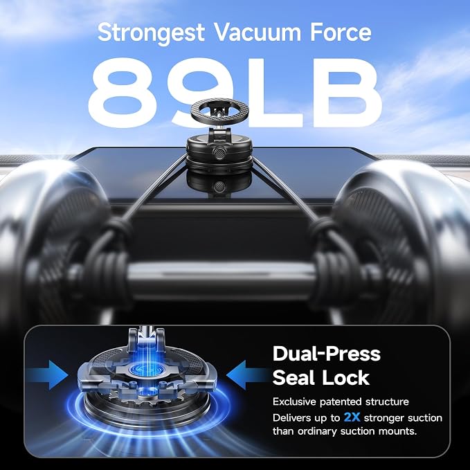NeverFall Car Phone Mount for MagSafe, 89lbs Vacuum Suction, Strong Magnetic Dashboard & Windshield Mount, 360° Adjustable Phone Holder for iPhone & All Phones, Dark Gray - Image 3