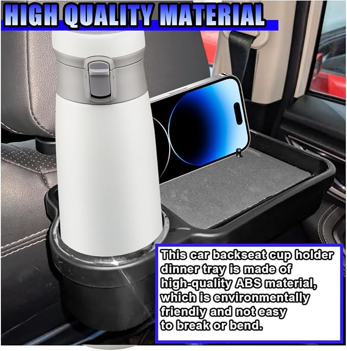 Car Cup Holder Tray, Foldable Backseat Organizer Food Trays | Detachable Auto Headrest Drink Tray, Multifunctional Car Desk for Eating, Universal for Most Vehicle Road Trips - Image 3