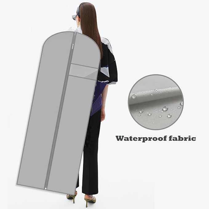 Dress Bags for Gowns Long, 65'' Garment Bags for Hanging Clothes, Suit Bag Cover for Storage and Travel, 2 Pack (Grey) - Image 6