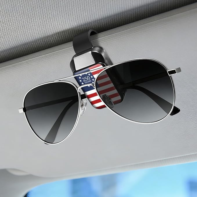 Dsycar 2 Pack Car Sunglasses Holder, 250 Anniversary American Flag Car Clip | One-Handed-Operation Easy Access Storage for Driving,Car Sun Visor Sunglasses Clip Anti-Scratch Car Sun Visor Accessories - Image 8