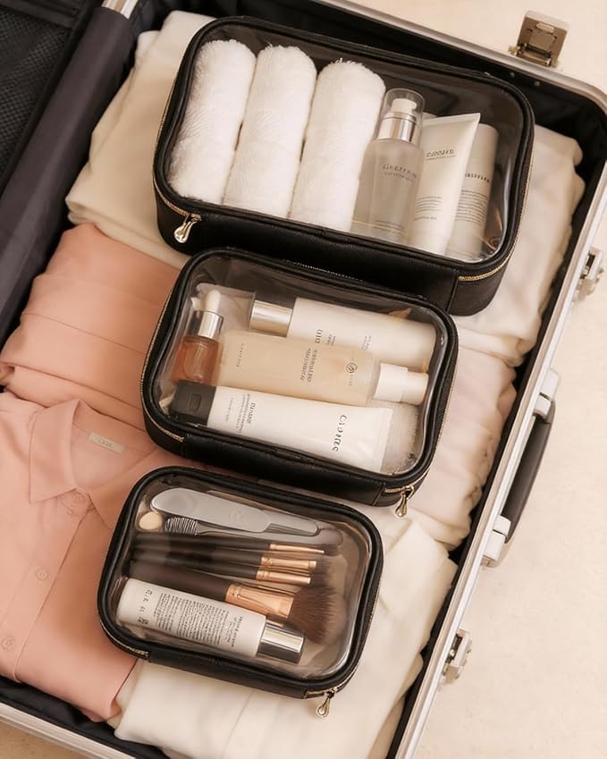 Clear Makeup Bags with Zipper, 3 Pack Clear Cosmetic Bag Set Makeup Organizer TSA Approved Travel Toiletry Bag for Carry-on & Checked Luggage Water Resistant Car Storage Organizer Women - Image 7