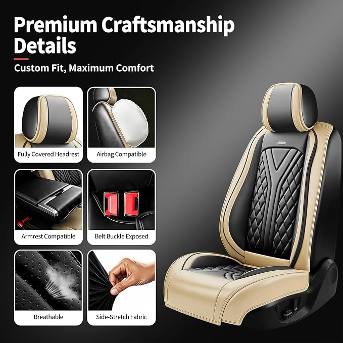 for Subaru Legacy 2008-2026 Car Seat Covers, Full Set, Beige | Luxury Full Coverage Leather Seat Protectors, Waterproof Breathable, Non-Slip, Easy to Install, Airbag Compatible, All-Season - Image 7