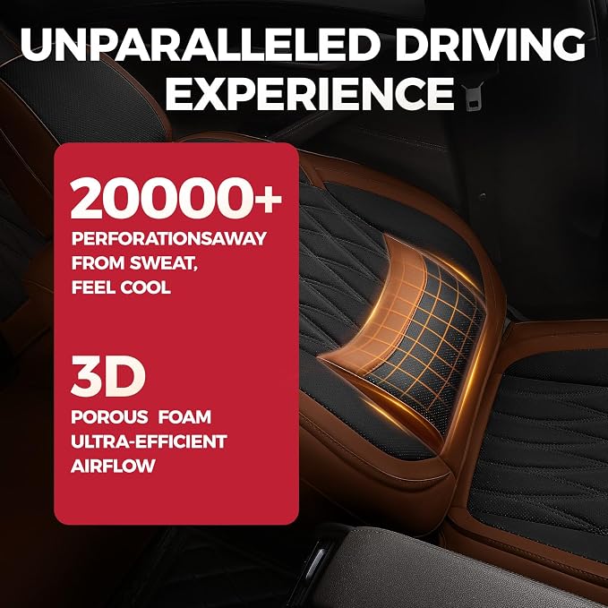 FREESOO Car Seat Covers Full Set Faux Leather Universal Fit Brown Black | faux nappa leather seat covers, waterproof breathable, full set lumbar support, front rear covers, fit sedans suvs pickups - Image 3