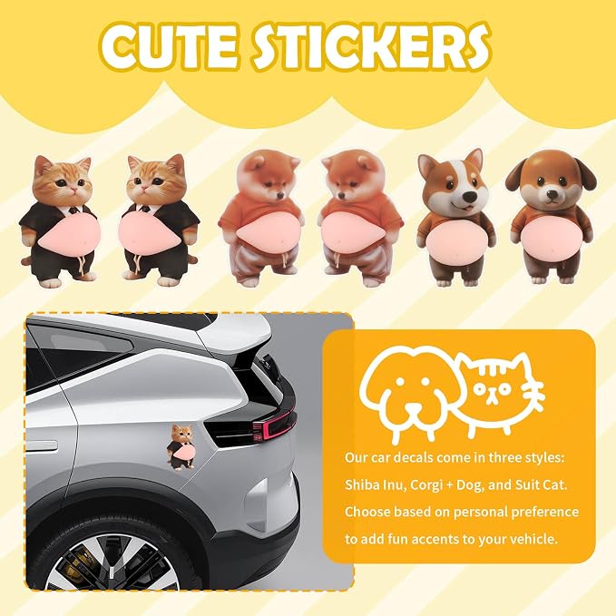 3D Suit Cat Belly Car Stickers,Soft Car Door Edge Guards for Avoiding Collisions and Cars Decorations,Self-Adhesive Cute Automotive Decals as Cars Door Edge Protector - Image 5