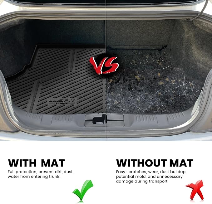 LASFIT Cargo Mat for Ford Mustang 2015-2023 with or Without Subwoofer | Trunk Liner Custom Fit All Weather Protector TPE One-Piece Design Easy Installation Easy Clean Trunk Mat, 1pc Black - Image 4
