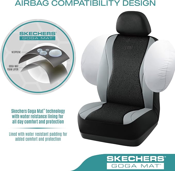 Skechers Car Seat Covers,Leather Seat Covers with GOGA Mat Technology,Waterproof Car Seat Covers Front Seats,Airbag Compatible,Comfort Universal Fit for Most Cars,Vans,Trucks,SUVs,Grey - Image 4