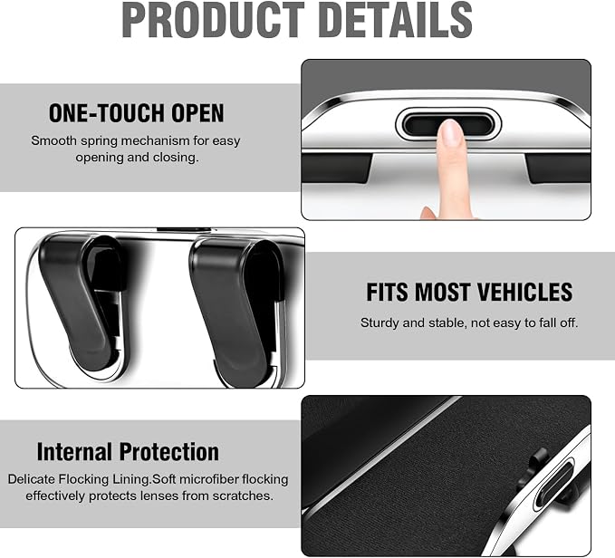 Sunglasses Holder for Car Sun Visor – Soft Vehicle Interior Glasses Organizer Box Accessories,Protective Automotive Eyeglasses Storage Case Hanger,Universal for SUV Sedan Truck (Gray) - Image 5