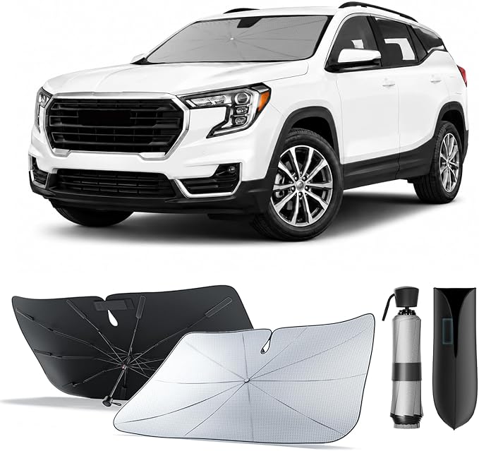 Zanch Windshield Sun Shade Umbrella for GMC Acadia & Terrain 2010-2026 | [99% UV Protection, Up to 75℉ Cooler] Snug Fit, Scratch-Free, Built to Last, Foldable Front Sunshade Umbrella for SUV by Zanch