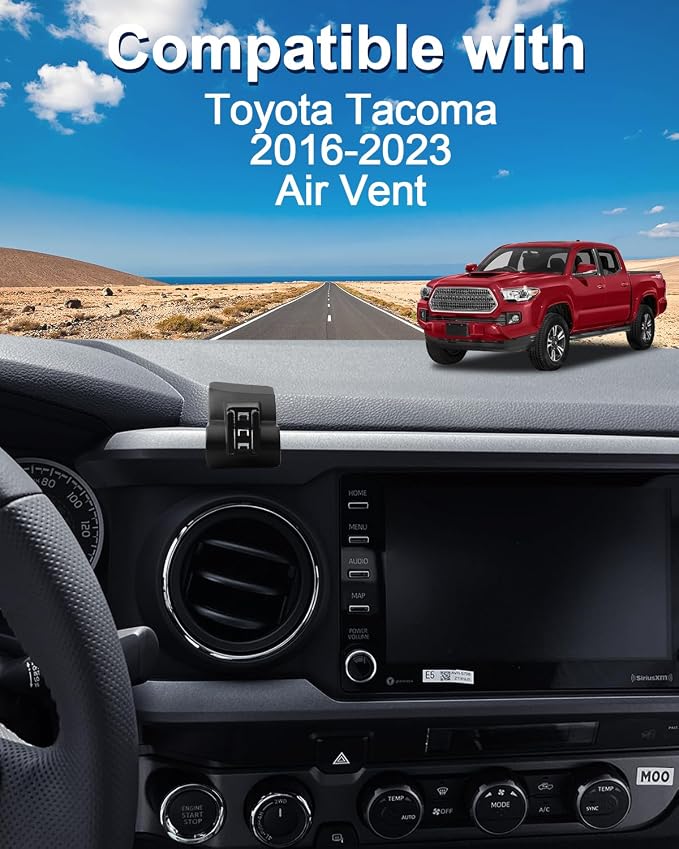 PZK Car Phone Holder for Toyota Tacoma 2016-2023 Accessories Custom Vent | Magnetic 15W Fast Wireless Charger Phone Mount for 3rd Gen Tacoma with Magsafe Fixed Clip Hands Free 360° Rotation Stand - Image 2