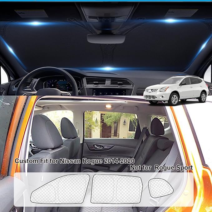 KMF 8pcs Thicken Sun Shades for Nissan Rogue(Not Sport) 2014-2020 Accessories, Full Car Window Covers Sunshade for Windshield Side Rear, UV Block and Privacy Blackout for Car Camping Outdoor - Image 4
