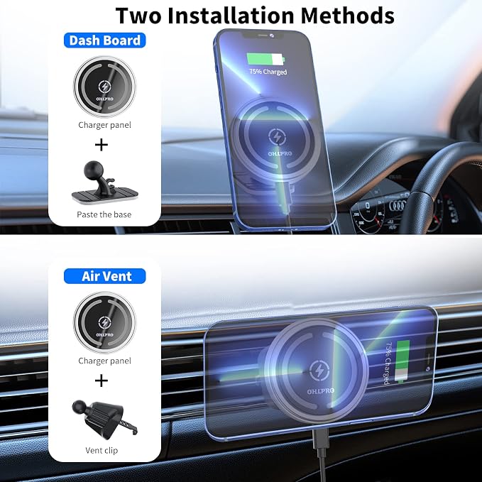 OHLPRO for MagSafe Car Mount Charger iPhone Wireless Car Charger, Stick on Dashboard Magnetic Phone Holder Mount for iPhone 17 Pro Max 16 15 14 Series, 15W Fast Charging, Aluminum Shell - Image 3