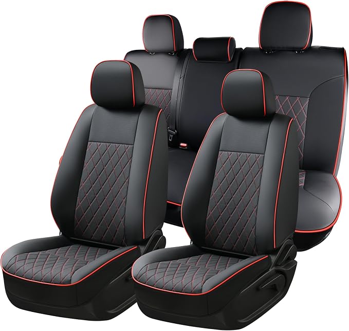 Coverado Tacoma Leather Seat Covers, Car Seat Covers Custom Fit for 2005-2023 Toyota Tacoma Double & Crew Cab SR SR5 Limited TRD Sport/Pro/Off Road (Fullset, Red) by COVERADOAUTO