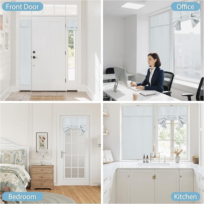 RYB HOME French Door Window Curtain Blackout Blind, W34 x L69,Greyish White | Self Adhesive, Privacy, Thermal Insulated, For Patio Kitchen Front Entry Front Back Door Glass Window, Renter Friendly - Image 9