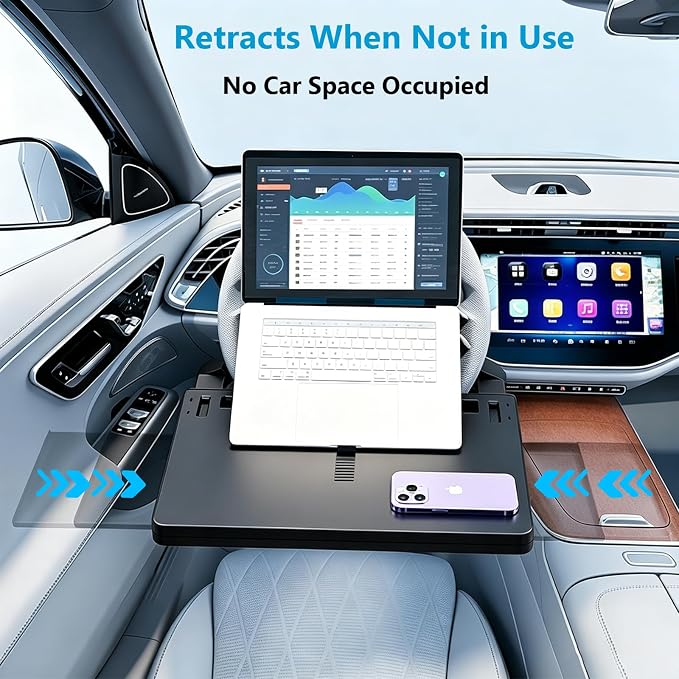 Steering Wheel Tray, 80% Extra-Large Telescoping Car Desk for Laptop, Multi-Functional Car Table for Eating & Working, Portable Car Desk, Compatible with Most Cars, SUVs, Trucks - Image 6