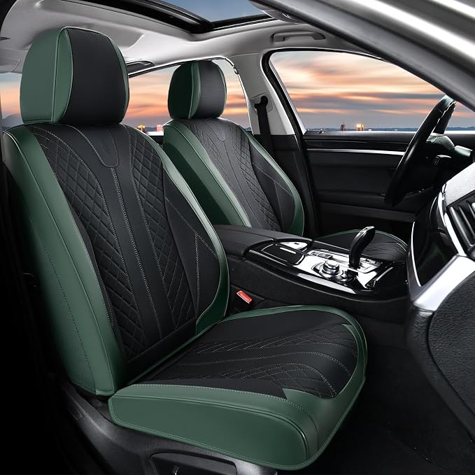 FLORICH Leather Seat Covers Full Set Automotive Car Seat Cover Front and Back Waterproof Auto Seat Covers Full Coverage Car Seat Protector Cushion Universal Fit for Most Cars SUV Trucks, Black&Green - Image 2