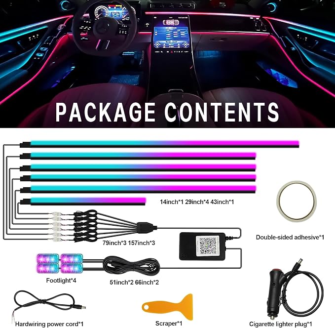 Dreamcolor Acrylic Interior Car Light 10 in 1 Automotive Ambient Light Kits with APP Control 16 Million Color 175 inches Fiber Optic Car LED Strip Light, RGB Music Sync Neon Light Kits - Image 5