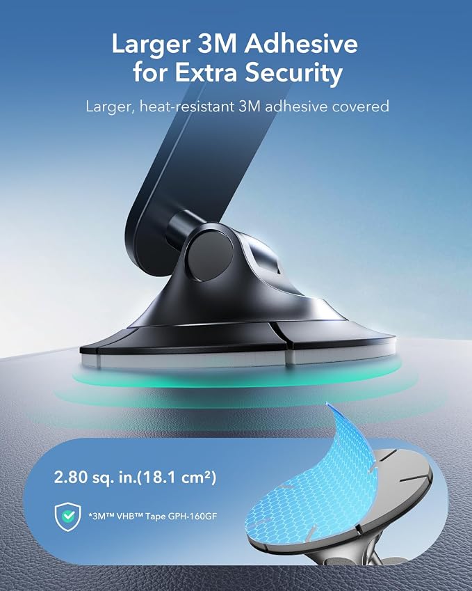 ESR for MagSafe Car Mount, 360° Rotation, for iPhone 17-12,Samsung/Google | Dashboard Magnetic Phone Holder for Car, Car Phone Holder Mount, Strong Magnets(with 2 Metal Rings), Not Charging Supported - Image 6