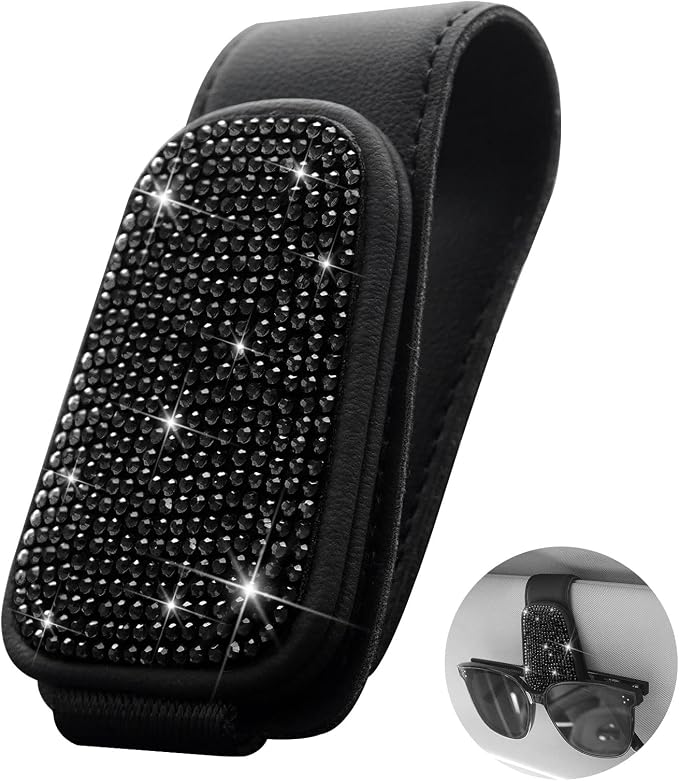 Yuchew Bling Sunglass Holder for Car Visor Magnetic Leather Sunglasses Visor Clip, Eyeglass Hanger Ticket Card Clip by Yuchew