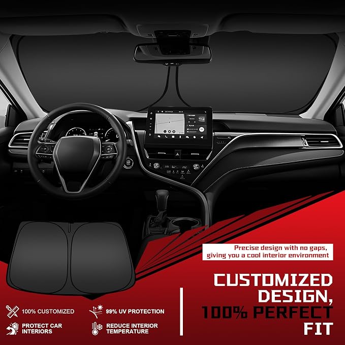 Windshield Sun Shade for 2025 2026 Toyota Camry Foldable Sun Sunshade for Car Front Window Blocks UV Rays and Heat Automotive Interior Protector Custom Fit Accessories | Foldable Sun Sunshade for Car Front Window Blocks UV Rays and Heat Automotive Inte... - Image 2