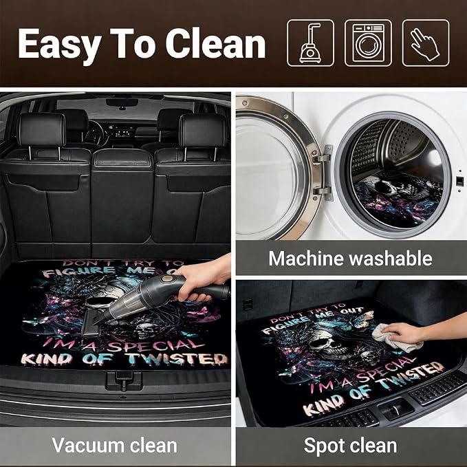 Car Trunk Mat for SUV, 29"x39" Halloween Gothic Skull Cargo Liner Protector | All Weather Universal Cargo Liners for Dogs, Car Accessory for SUVs/Sedan/Wagons, Durable Non-Slip Washable Rear Cargo Mat - Image 6