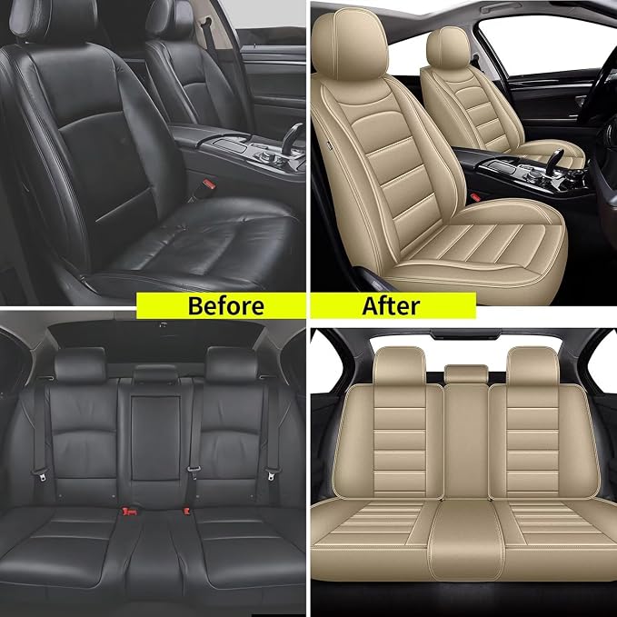 IKABEVEM Car Seat Covers for Honda CR-V 2007-2025 2026 Full Set(5 Seats) | Luxury Fuax Leather, Waterproof, Airbag Compatible, Easy to Install, Scratch‑Resistant Seat Protection, Beige - Image 5