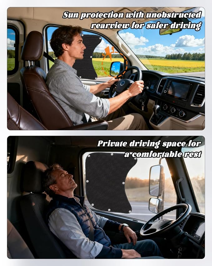 2Pcs Semi Truck Side Window Sun Shades,20×23" UV Protection Sunblock Side Window Shade with Suction Cup,Semi Truck Accessories for Kenworth,Volvo VNL,RV,Freightliner,International Trucks - Image 5
