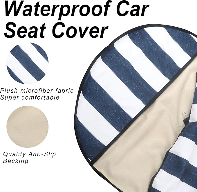 Sweat Towel Car Seat Cover Protector Front Seats for Gym Workout, Running, Swimming, Beach and Hiking, Waterproof Universal Seat Cover for Car, Trucks, Van & SUV (1, White/Blue Stripe, Front) - Image 4