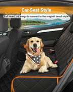 Dog Car Seat Cover, 600D Heavy Dute Car Seat Cover for Dogs Pets, 100% Waterproof Anti-Scratch Nonslip Dog Hammock for Cars, Seat Covers Protector with Seatbelt for Sedan SUV Truck XL Orange&Black - Image 4