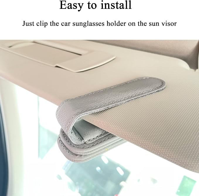 KIWEN Sunglasses Holders for Car Visor, Magnetic Leather Glasses Eyeglass Clip for Car, Ticket Card Clip Sunglasses Mount, Car Visor Accessories Gadgets (1, Grey) - Image 6