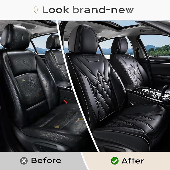 Coverado Car Seat Covers Full Set, Seat Covers for Cars, Front Seat Covers and Back Seat Cover Waterproof Leather Automotive Seat Cover, Universal Car Interior Protectors Cushion for Most Cars - Image 8