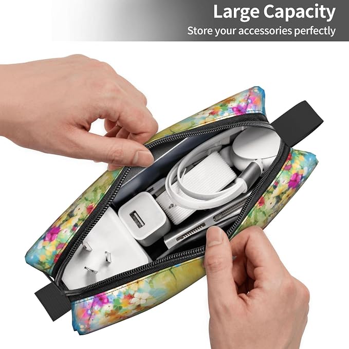 Watercolor Rainbow Flower Makeup Bag for Women | Durable 600D Oxford Fabric, Impact-Resistant & Compact, Travel Cosmetic & Makeup Organizer for Gym & Daily Use - Image 5