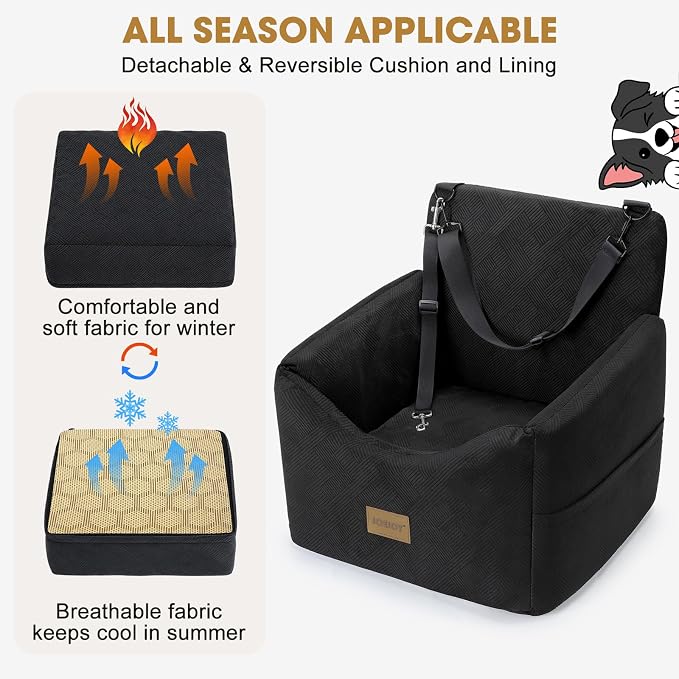 JOEJOY Dog Car Seats for Small Medium Dogs Under 35lbs, Dog Booster Seat with Detachable Washable Cover and Cushion, Memory Foam Pet Car Seat with Safety Belt and Storage Pockets (Black) - Image 3