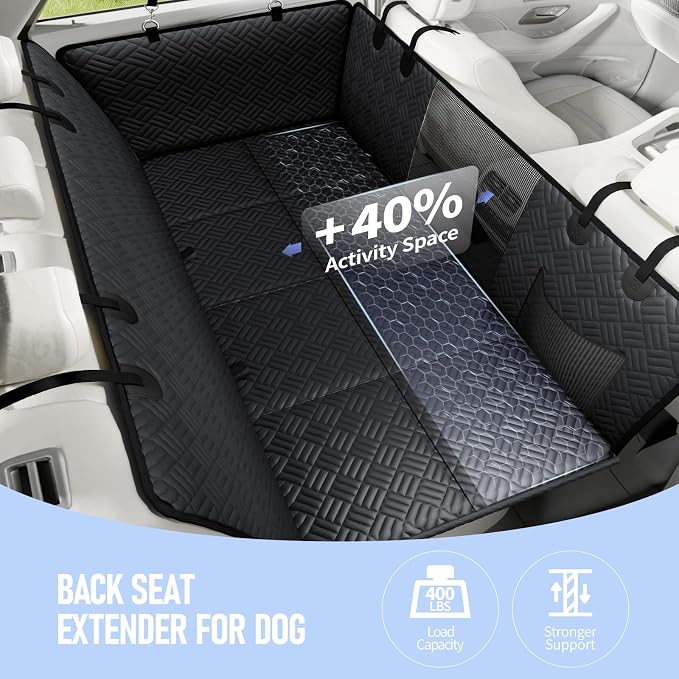 Dog Car Seat Cover for Back Seat, Hard Bottom Back Seat Extender for Dog | Supports 400lbs, Waterproof, Heavy Duty, Scratch Resistant, Dog Hammock for Car SUV and Small Truck, Black, 51 Inch - Image 2