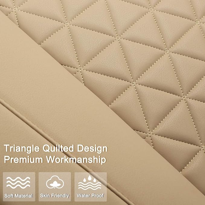 Black Panther Luxury PU Leather Rear Bench Car Seat Cover Adjustable Length (49-55'') Fits 90% Standard 5 Seats (Sedan SUV), for Seat Bottom Only, Triangle Quilting Design, Beige - Image 3