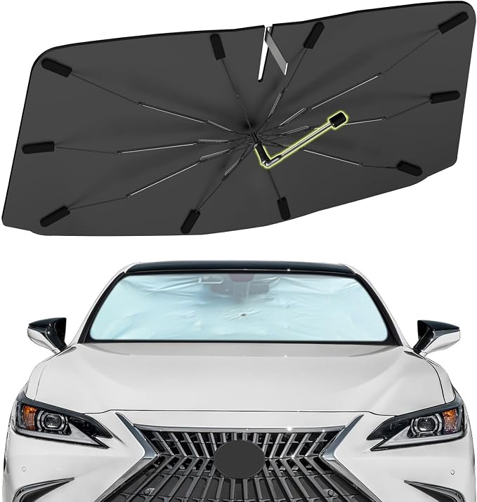 Windshield Sun Shade Umbrella for Lexus ES 2018-2026, Foldable Front Window Sunshade with 360° Rotating Shaft, Custom Fit Car Shades for ES Accessories with UV & Heat Protection by Visufy