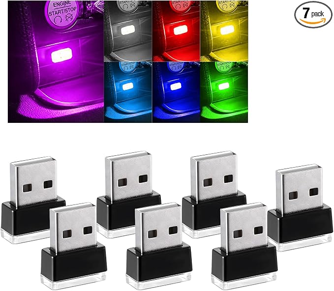 Augeny 7 PCS USB LED Car Interior Atmosphere Lamp, Plug-in USB Decor Night Light, Portable Auto Ambient Lighting Kit, Universal Vehicle Interior Accessories for Most Cars (Multi-Color) by Augeny