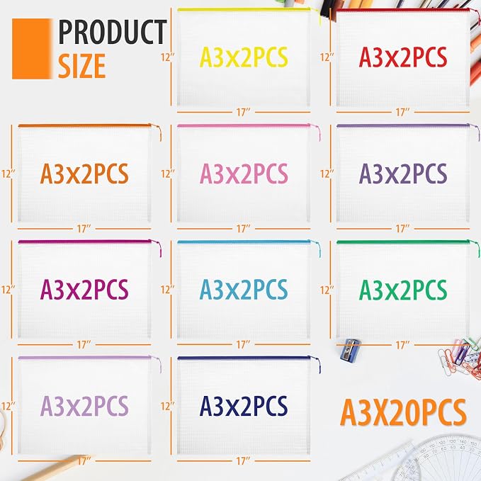 YOPCDJ 20pcs Mesh Zipper Pouch Bags Puzzle Storage Bags, A3 17x12 Inches Large Reusable Clear Zipper Pouches for Travel and Classroom Board Game Organization - Image 2