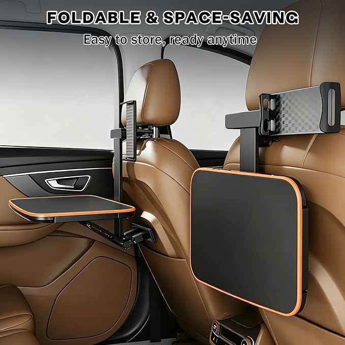 Large Car Tray Table for Back Seat with Adjustable Height | Foldable Car Desk for Laptop , Hidden Cup Holder & Phone Holder, Heavy Duty Travel Food Tray for Eating Working Road Trips - Image 5