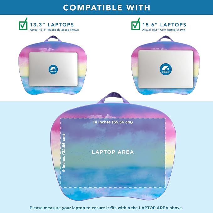 LAPGEAR MyStyle Lap Desk – Sunset Watercolor, Fits 15.6” Laptops | Dual-Bolster Microbead Cushion, Built-In Carry Handle, Ergonomic Curved Front Edge - Image 3