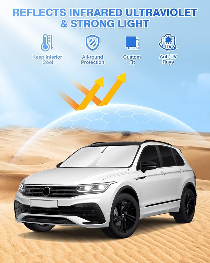 Canvcle Windshield Sun Shade for 2018-2023 Volkswagen VW Tiguan Side Rear Window Shade Cover Sun Visor Shield Privacy Protection Keep Vehicle Cool Black 8PCS - Image 2