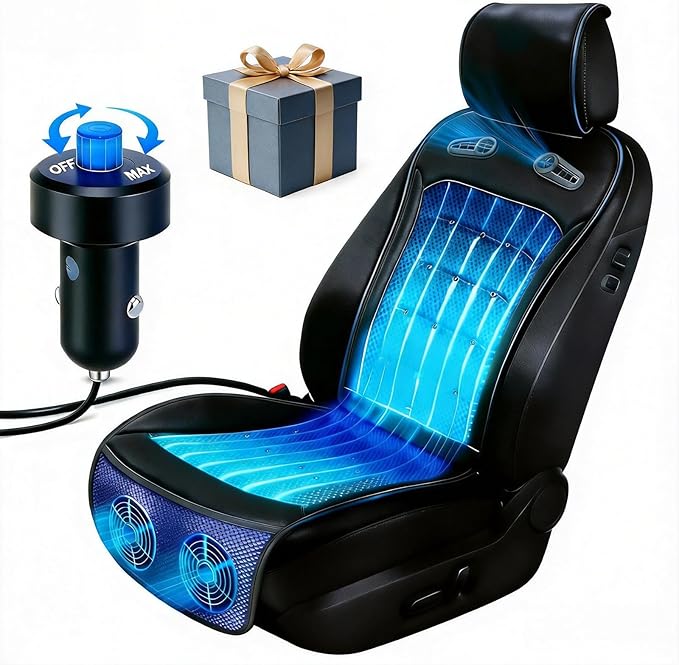 Upgraded Cooling Car Seat Cover with 3-Second Fast Cooling(Black) | 12V–24V for Car SUV Truck RV, Universal Size Design, Breathable 3D Mesh & Premium Leather, Best Gift for Drivers by MYAYLYGO