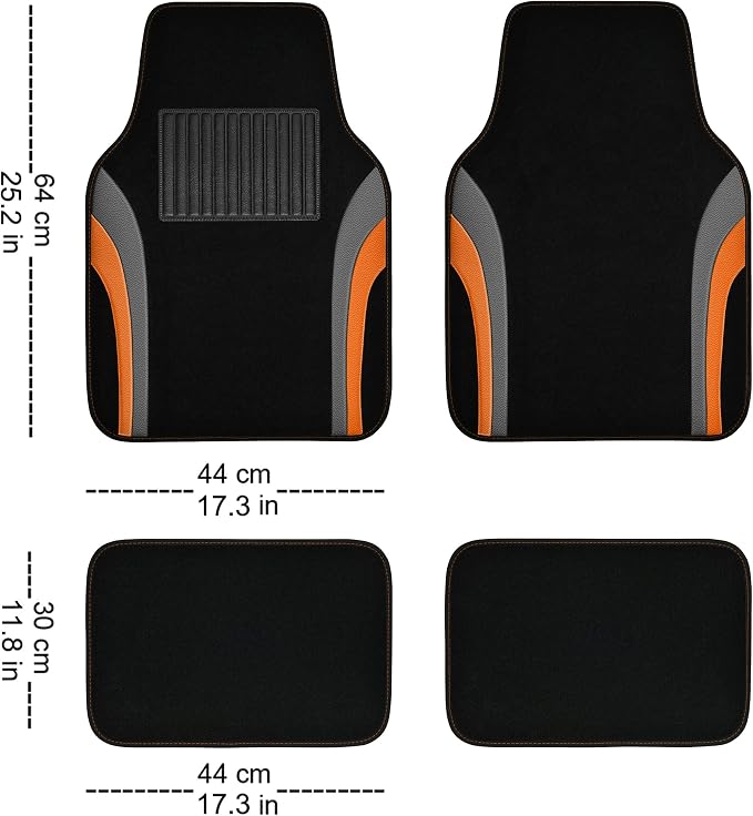 CAR PASS Leather Sporty Car Floor Mats Carpet, Universal Waterproof Automotive Floor Mat Fit for Sedans, Cars, Mid Trucks, Vans, SUV, Set of 4 (Black and Orange) - Image 4