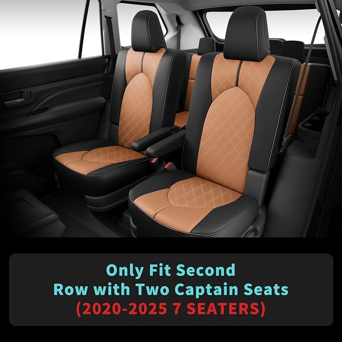 Custom Seat Covers for Toyota Highlander 2020-2026 7 Seats | black brown, faux leather, 2nd row captain chairs, waterproof, breathable, airbag compatible, stain resistant, easy install - Image 3