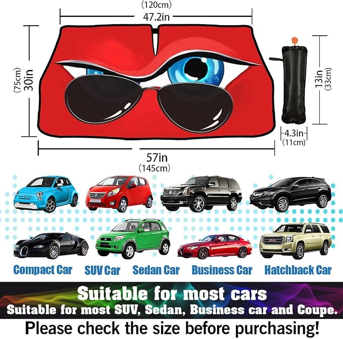 Funny Eye Print Car Sunshade Umbrella Retractable Sun Shade for Car Windshield Umbrella Heat Insulation Protection UV Block Front Window Covers for Auto Sedan SUV Pickup Windshield Sunshades - Image 6